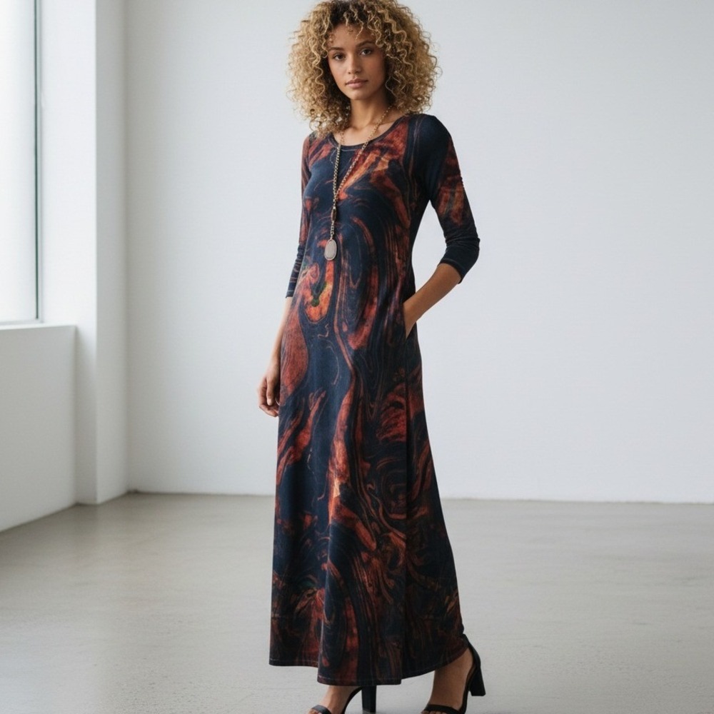 Soft Surroundings L Santiago Maxi Dress Red‎ Velvet Art Boho Witchy Whimsygoth
